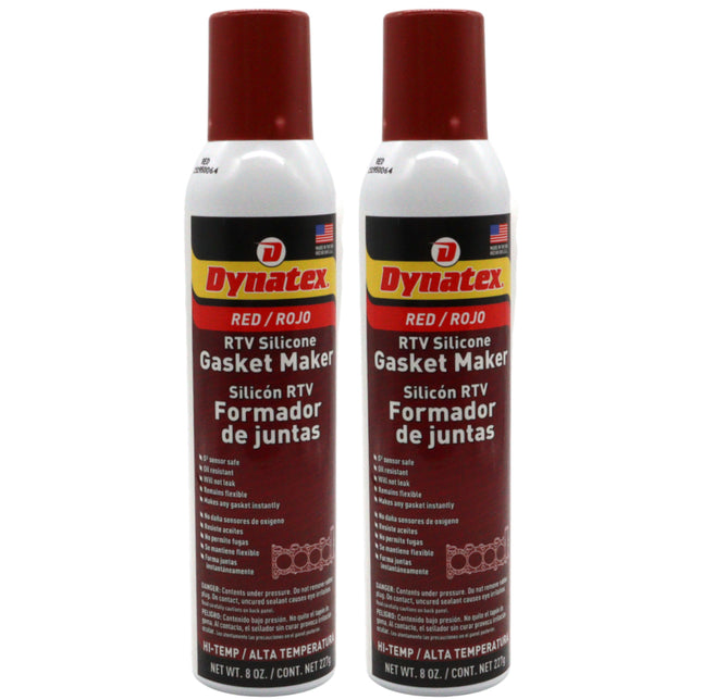 Dynatex Red Hi-Temp RTV Silicone Gasket Maker 8 oz Automatic Can - Oxygen Sensor Safe, OEM Specs, 650°F Hi-Temp, Oil/Water Resistant, Made in the USA (2-Pack)