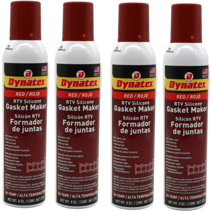 Dynatex Red Hi-Temp RTV Silicone Gasket Maker 8 oz Automatic Can - Oxygen Sensor Safe, OEM Specs, 650°F Hi-Temp, Oil/Water Resistant, Made in the USA (4-Pack)