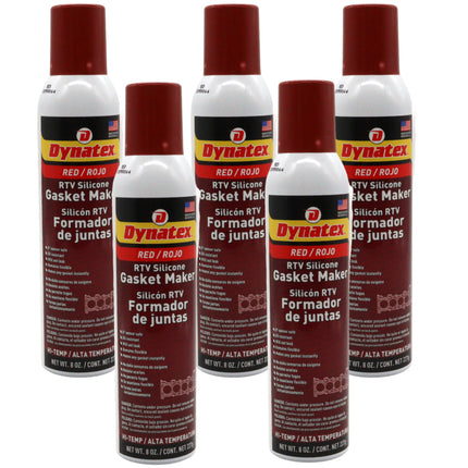 Dynatex Red Hi-Temp RTV Silicone Gasket Maker 8 oz Automatic Can - Oxygen Sensor Safe, OEM Specs, 650°F Hi-Temp, Oil/Water Resistant, Made in the USA (5-Pack)