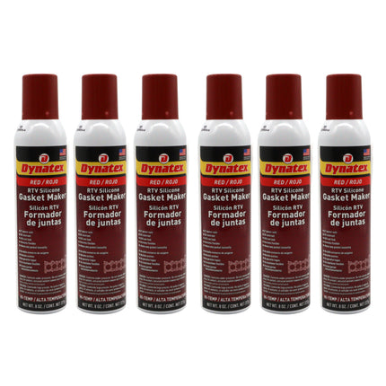 Dynatex Red Hi-Temp RTV Silicone Gasket Maker 8 oz Automatic Can - Oxygen Sensor Safe, OEM Specs, 650°F Hi-Temp, Oil/Water Resistant, Made in the USA (6-Pack)