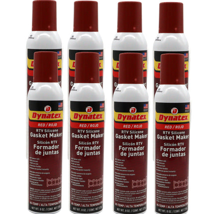 Dynatex Red Hi-Temp RTV Silicone Gasket Maker 8 oz Automatic Can - Oxygen Sensor Safe, OEM Specs, 650°F Hi-Temp, Oil/Water Resistant, Made in the USA (8-Pack)