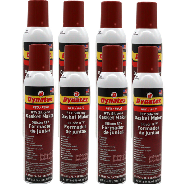 Dynatex Red Hi-Temp RTV Silicone Gasket Maker 8 oz Automatic Can - Oxygen Sensor Safe, OEM Specs, 650°F Hi-Temp, Oil/Water Resistant, Made in the USA (8-Pack)