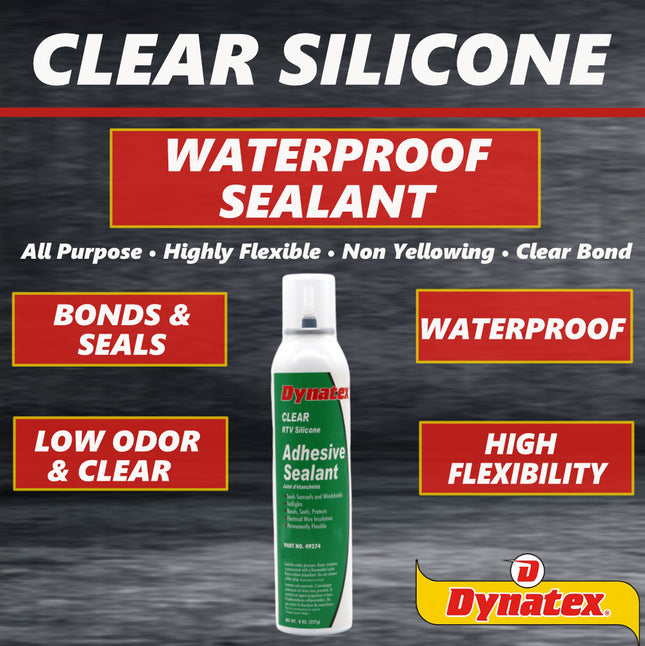 Dynatex RTV Clear Silicone Adhesive Sealant 8 oz Automatic Can - Transparent Watertight Seal, Marine RV Industrial Use, Made in the USA (Single)