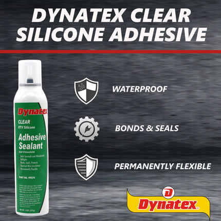Dynatex RTV Clear Silicone Adhesive Sealant 8 oz Automatic Can - Transparent Watertight Seal, Marine RV Industrial Use, Made in the USA (Single)