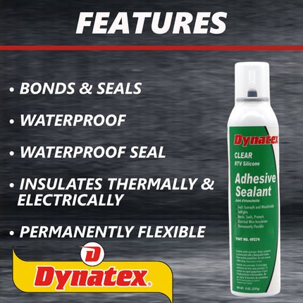Dynatex RTV Clear Silicone Adhesive Sealant 8 oz Automatic Can - Transparent Watertight Seal, Marine RV Industrial Use, Made in the USA (10-Pack)