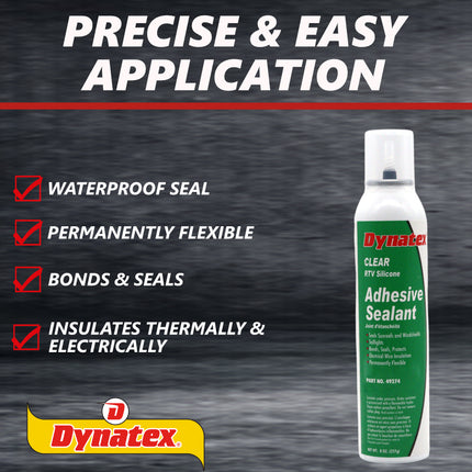 Dynatex RTV Clear Silicone Adhesive Sealant 8 oz Automatic Can - Transparent Watertight Seal, Marine RV Industrial Use, Made in the USA (10-Pack)