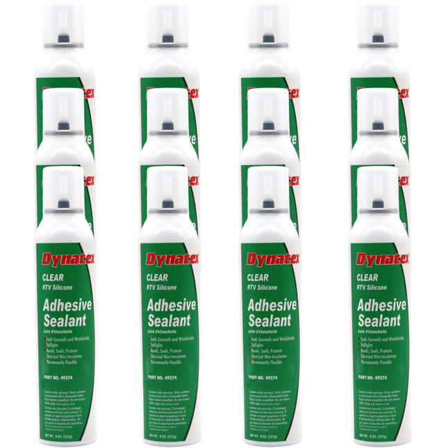 Dynatex RTV Clear Silicone Adhesive Sealant 8 oz Automatic Can - Transparent Watertight Seal, Marine RV Industrial Use, Made in the USA (12-Pack)