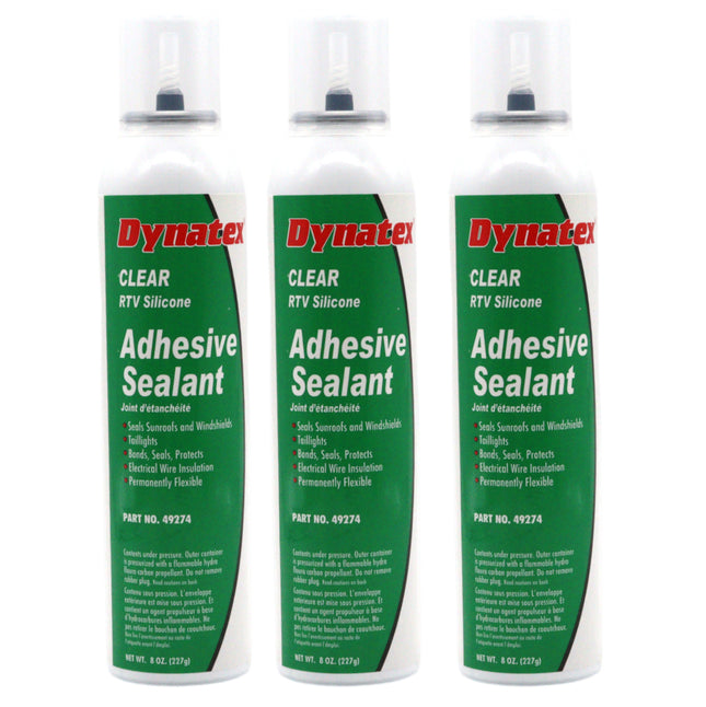 Dynatex RTV Clear Silicone Adhesive Sealant 8 oz Automatic Can - Transparent Watertight Seal, Marine RV Industrial Use, Made in the USA (3-Pack)