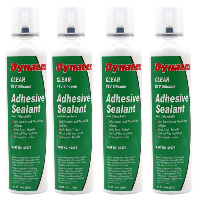 Dynatex RTV Clear Silicone Adhesive Sealant 8 oz Automatic Can - Transparent Watertight Seal, Marine RV Industrial Use, Made in the USA (4-Pack)