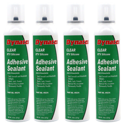 Dynatex RTV Clear Silicone Adhesive Sealant 8 oz Automatic Can - Transparent Watertight Seal, Marine RV Industrial Use, Made in the USA (4-Pack)