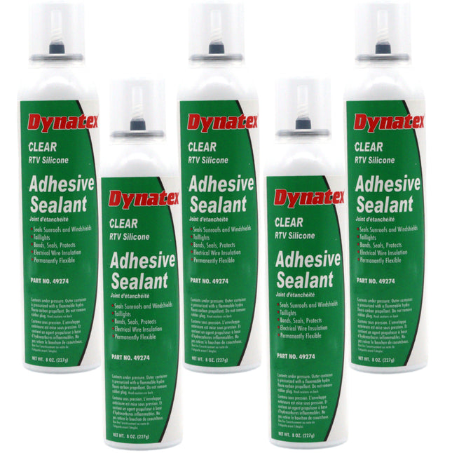 Dynatex RTV Clear Silicone Adhesive Sealant 8 oz Automatic Can - Transparent Watertight Seal, Marine RV Industrial Use, Made in the USA (5-Pack)