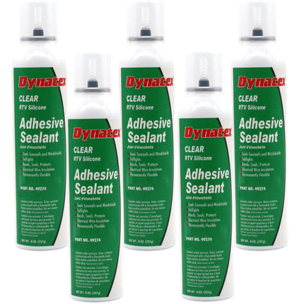 Dynatex RTV Clear Silicone Adhesive Sealant 8 oz Automatic Can - Transparent Watertight Seal, Marine RV Industrial Use, Made in the USA (5-Pack)