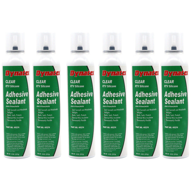 Dynatex RTV Clear Silicone Adhesive Sealant 8 oz Automatic Can - Transparent Watertight Seal, Marine RV Industrial Use, Made in the USA (6-Pack)