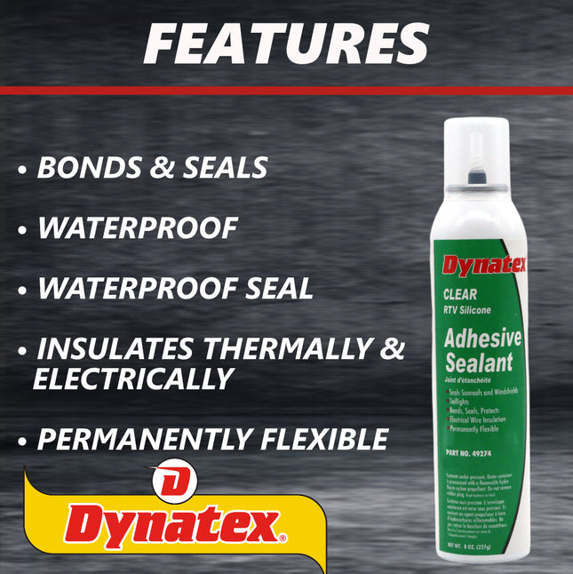 Dynatex RTV Clear Silicone Adhesive Sealant 8 oz Automatic Can - Transparent Watertight Seal, Marine RV Industrial Use, Made in the USA (6-Pack)