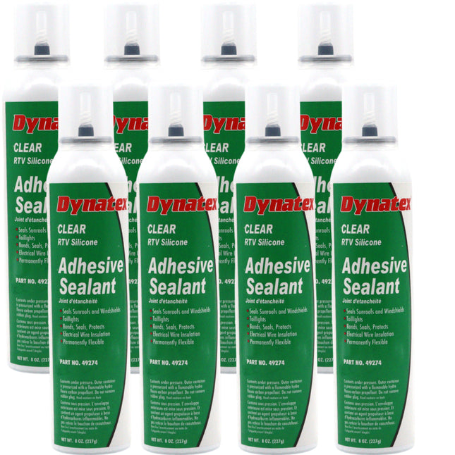 Dynatex RTV Clear Silicone Adhesive Sealant 8 oz Automatic Can - Transparent Watertight Seal, Marine RV Industrial Use, Made in the USA (8-Pack)