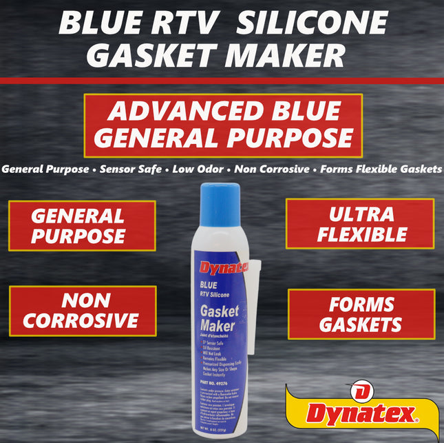 Dynatex Blue RTV Silicone Gasket Maker 8 oz Automatic Can - Oxygen Sensor Safe, OEM Specs, Gear Oil Resistant, Oil/Water Resistant, Made in the USA (4-Pack)