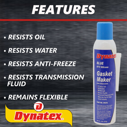 Dynatex Blue RTV Silicone Gasket Maker 8 oz Automatic Can - Oxygen Sensor Safe, OEM Specs, Gear Oil Resistant, Oil/Water Resistant, Made in the USA (4-Pack)