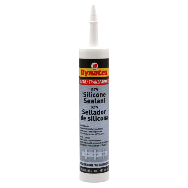 Dynatex Industrial Grade Clear Silicone Sealant 10.1 oz Caulk Tube - Tough Flexible Cure, Watertight Seal, Up to 500 Degrees F, Made in the USA (Single)