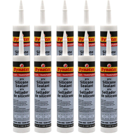 Dynatex Industrial Grade Clear Silicone Sealant 10.1 oz Caulk Tube - Tough Flexible Cure, Watertight Seal, Up to 500 Degrees F, Made in the USA (10-Pack)
