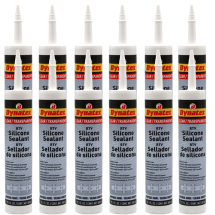 Dynatex Industrial Grade Clear Silicone Sealant 10.1 oz Caulk Tube - Tough Flexible Cure, Watertight Seal, Up to 500 Degrees F, Made in the USA (12-Pack)