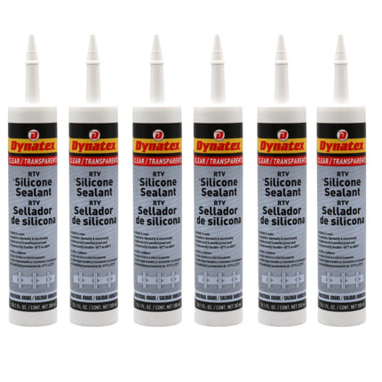 Dynatex Industrial Grade Clear Silicone Sealant 10.1 oz Caulk Tube - Tough Flexible Cure, Watertight Seal, Up to 500 Degrees F, Made in the USA (6-Pack)