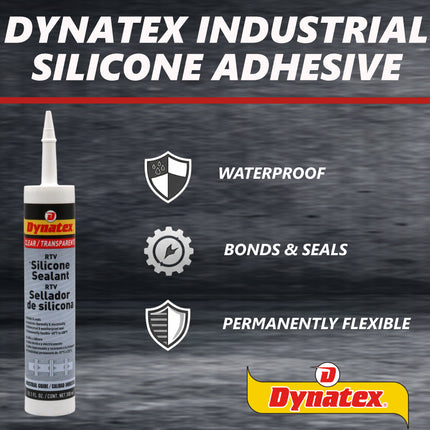 Dynatex Industrial Grade Clear Silicone Sealant 10.1 oz Caulk Tube - Tough Flexible Cure, Watertight Seal, Up to 500 Degrees F, Made in the USA (6-Pack)