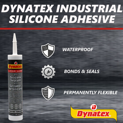 Dynatex Industrial Grade Aluminum Silicone Sealant 10.1 oz Caulk Tube - Tough Flexible Cure, Watertight Seal, Up to 500 Degrees F, Made in the USA (Single)