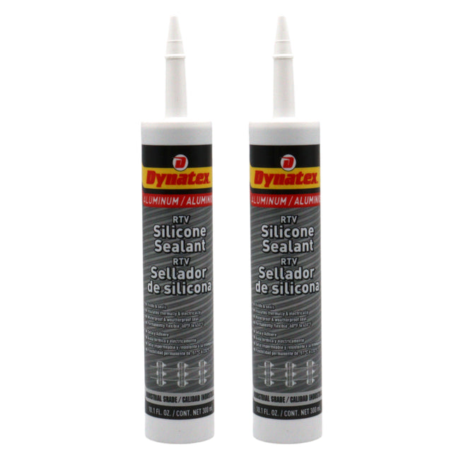 Dynatex Industrial Grade Aluminum Silicone Sealant 10.1 oz Caulk Tube - Tough Flexible Cure, Watertight Seal, Up to 500 Degrees F, Made in the USA (2-Pack)