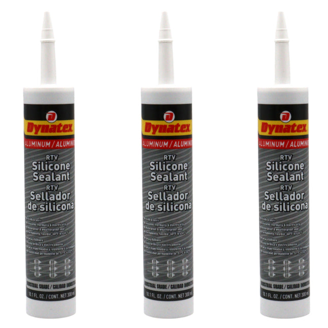Dynatex Industrial Grade Aluminum Silicone Sealant 10.1 oz Caulk Tube - Tough Flexible Cure, Watertight Seal, Up to 500 Degrees F, Made in the USA (3-Pack)