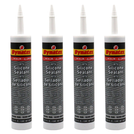 Dynatex Industrial Grade Aluminum Silicone Sealant 10.1 oz Caulk Tube - Tough Flexible Cure, Watertight Seal, Up to 500 Degrees F, Made in the USA (4-Pack)