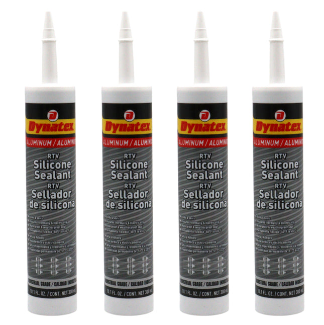 Dynatex Industrial Grade Aluminum Silicone Sealant 10.1 oz Caulk Tube - Tough Flexible Cure, Watertight Seal, Up to 500 Degrees F, Made in the USA (4-Pack)
