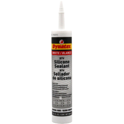 Dynatex Industrial Grade White Silicone Sealant 10.1 oz Caulk Tube - Tough Flexible Cure, Watertight Seal, Up to 500 Degrees F, Made in the USA (Single)
