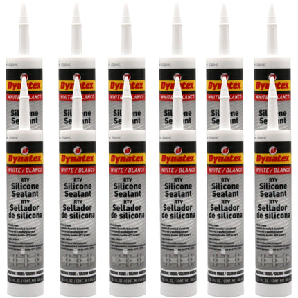 Dynatex Industrial Grade White Silicone Sealant 10.1 oz Caulk Tube - Tough Flexible Cure, Watertight Seal, Up to 500 Degrees F, Made in the USA (12-Pack)
