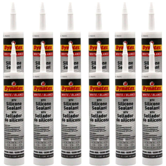 Dynatex Industrial Grade White Silicone Sealant 10.1 oz Caulk Tube - Tough Flexible Cure, Watertight Seal, Up to 500 Degrees F, Made in the USA (12-Pack)