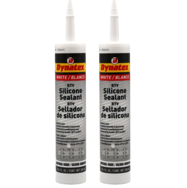 Dynatex Industrial Grade White Silicone Sealant 10.1 oz Caulk Tube - Tough Flexible Cure, Watertight Seal, Up to 500 Degrees F, Made in the USA (2-Pack)