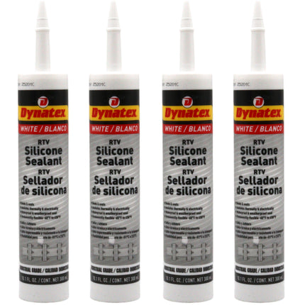 Dynatex Industrial Grade White Silicone Sealant 10.1 oz Caulk Tube - Tough Flexible Cure, Watertight Seal, Up to 500 Degrees F, Made in the USA (4-Pack)