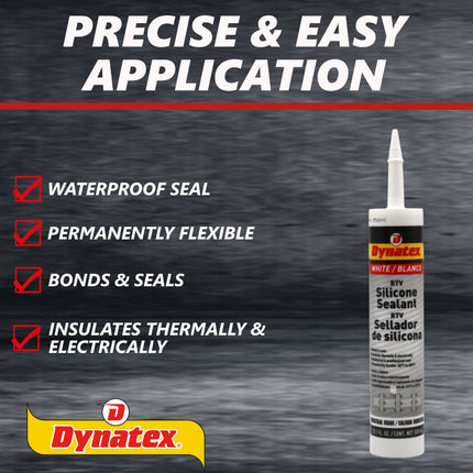 Dynatex Industrial Grade White Silicone Sealant 10.1 oz Caulk Tube - Tough Flexible Cure, Watertight Seal, Up to 500 Degrees F, Made in the USA (4-Pack)