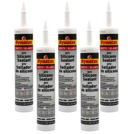 Dynatex Industrial Grade White Silicone Sealant 10.1 oz Caulk Tube - Tough Flexible Cure, Watertight Seal, Up to 500 Degrees F, Made in the USA (5-Pack)