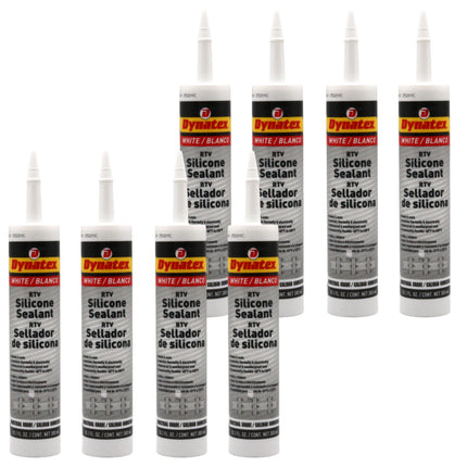 Dynatex Industrial Grade White Silicone Sealant 10.1 oz Caulk Tube - Tough Flexible Cure, Watertight Seal, Up to 500 Degrees F, Made in the USA (8-Pack)