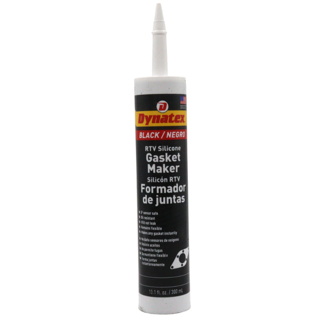 Dynatex Black RTV Silicone Gasket Maker 10.1oz Caulk Tube - Oxygen Sensor Safe, OEM Specs, 500°F Hi-Temp, Oil/Water Resistant, Made in the USA (Single)