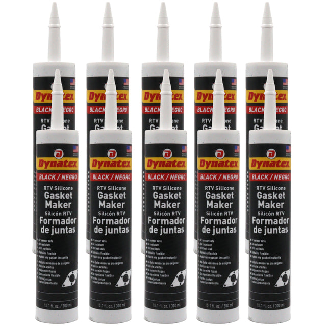 Dynatex Black RTV Silicone Gasket Maker 10.1oz Caulk Tube - Oxygen Sensor Safe, OEM Specs, 500°F Hi-Temp, Oil/Water Resistant, Made in the USA (10-Pack)