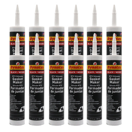 Dynatex Black RTV Silicone Gasket Maker 10.1oz Caulk Tube - Oxygen Sensor Safe, OEM Specs, 500°F Hi-Temp, Oil/Water Resistant, Made in the USA (12-Pack)