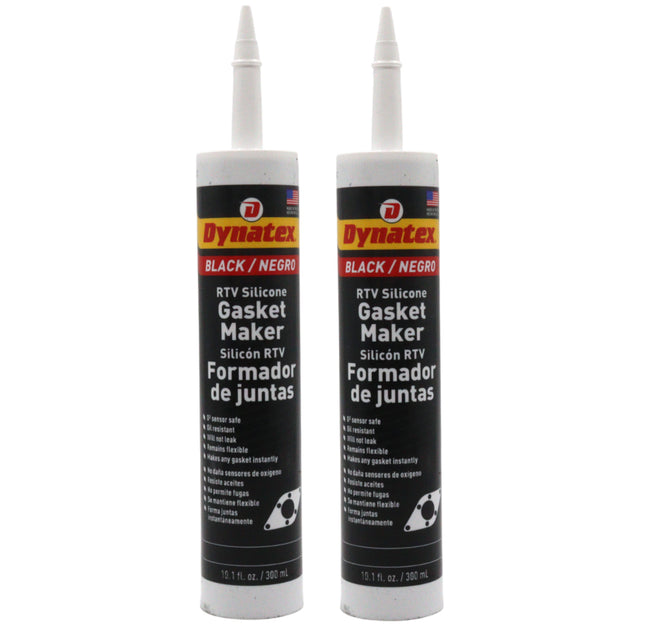 Dynatex Black RTV Silicone Gasket Maker 10.1oz Caulk Tube - Oxygen Sensor Safe, OEM Specs, 500°F Hi-Temp, Oil/Water Resistant, Made in the USA (2-Pack)