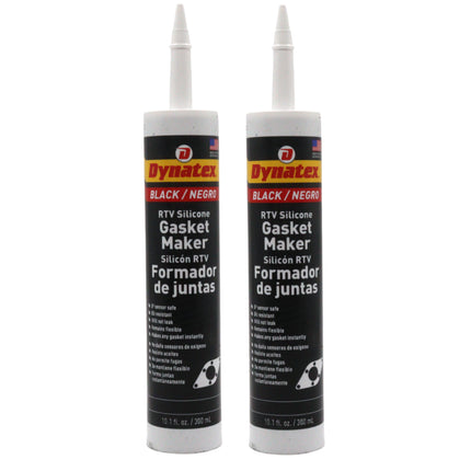 Dynatex Black RTV Silicone Gasket Maker 10.1oz Caulk Tube - Oxygen Sensor Safe, OEM Specs, 500°F Hi-Temp, Oil/Water Resistant, Made in the USA (2-Pack)