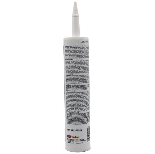 Dynatex Black RTV Silicone Gasket Maker 10.1oz Caulk Tube - Oxygen Sensor Safe, OEM Specs, 500°F Hi-Temp, Oil/Water Resistant, Made in the USA (2-Pack)