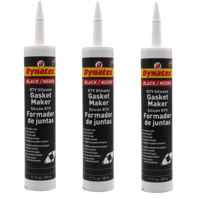 Dynatex Black RTV Silicone Gasket Maker 10.1oz Caulk Tube - Oxygen Sensor Safe, OEM Specs, 500°F Hi-Temp, Oil/Water Resistant, Made in the USA (3-Pack)