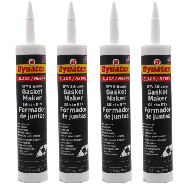 Dynatex Black RTV Silicone Gasket Maker 10.1oz Caulk Tube - Oxygen Sensor Safe, OEM Specs, 500°F Hi-Temp, Oil/Water Resistant, Made in the USA (4-Pack)