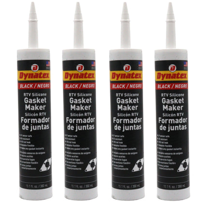 Dynatex Black RTV Silicone Gasket Maker 10.1oz Caulk Tube - Oxygen Sensor Safe, OEM Specs, 500°F Hi-Temp, Oil/Water Resistant, Made in the USA (4-Pack)