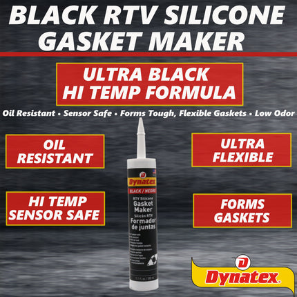 Dynatex Black RTV Silicone Gasket Maker 10.1oz Caulk Tube - Oxygen  Sensor Safe, OEM Specs, 500°F Hi-Temp, Oil/Water Resistant, Made in the USA (5-Pack)