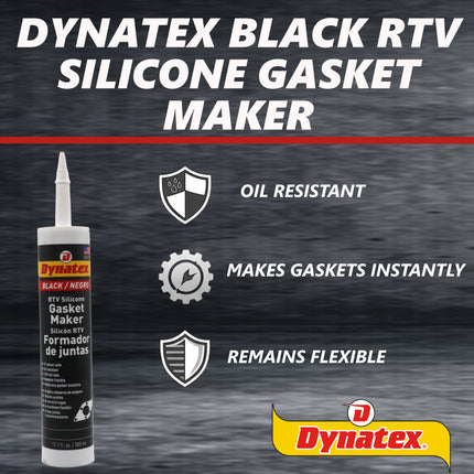 Dynatex Black RTV Silicone Gasket Maker 10.1oz Caulk Tube - Oxygen  Sensor Safe, OEM Specs, 500°F Hi-Temp, Oil/Water Resistant, Made in the USA (5-Pack)